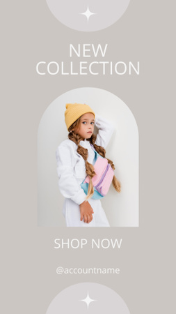 Children Fashion New Collection Ad with Girl in Yellow Cap Instagram Story Šablona návrhu
