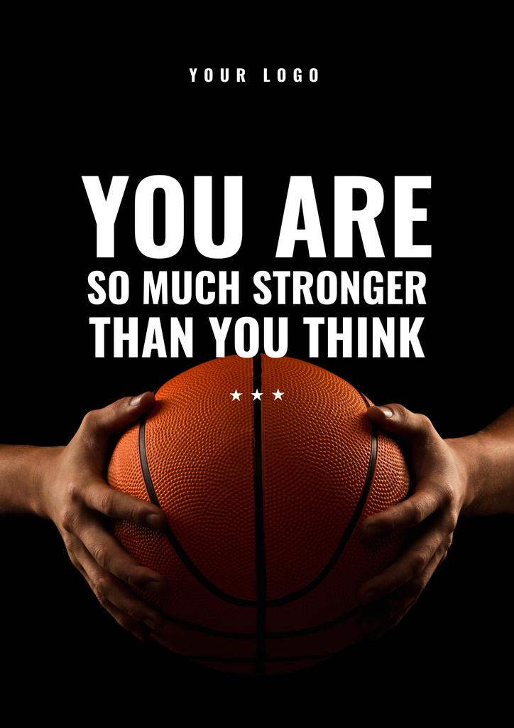 Sports Motivational Quote with Basketball Player on Black Poster Design Template