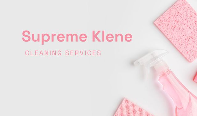 Designvorlage Cleaning Services Ad with Pink Detergent für Business card