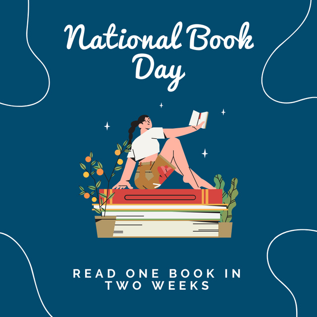 National Book Day Blue Illustrated Instagram Šablona návrhu