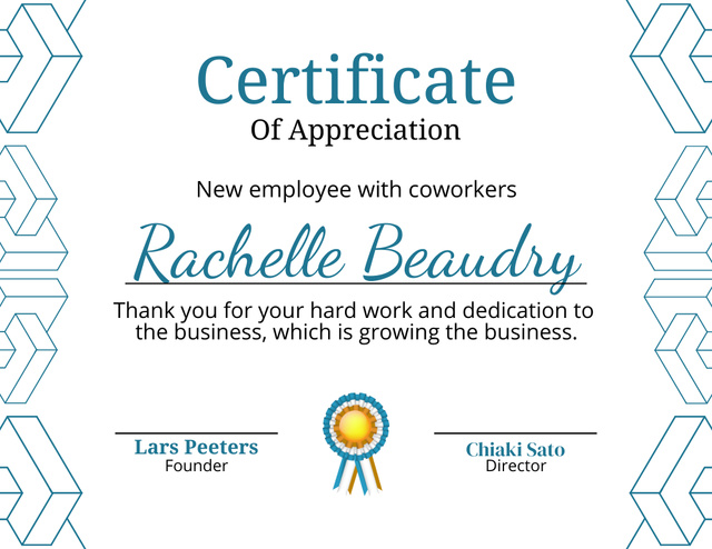 Award for New Employee and Coworkers Certificate Design Template