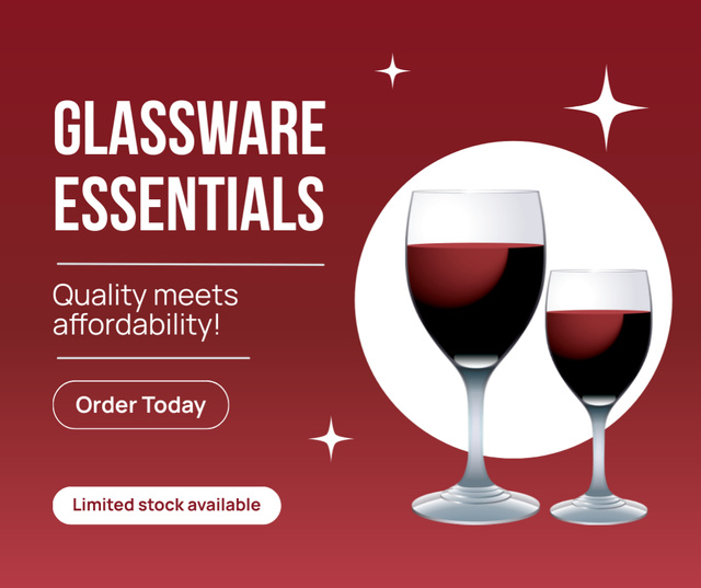 Glassware Essentials Ad with Wine in Wineglasses Facebook Πρότυπο σχεδίασης