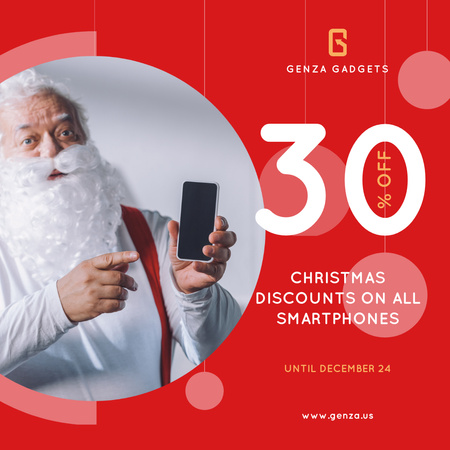 Christmas Discount Santa Holding Smartphone Instagram Design Template