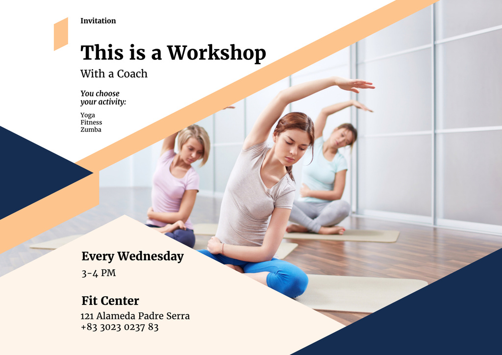 Yoga Classes for Women in Studio Poster B2 Horizontal Design Template