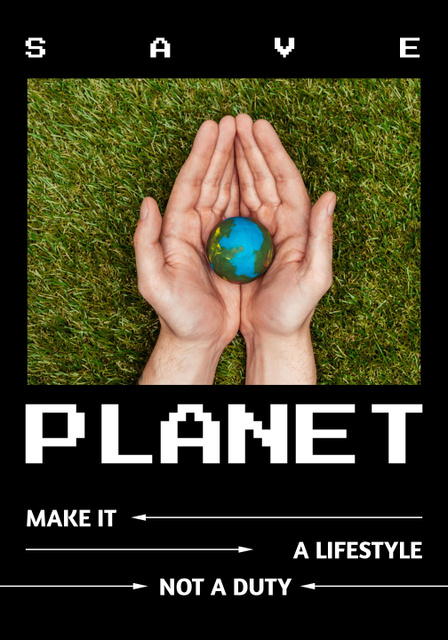 Eco Care Awareness with Planet in Hands Poster 28x40in – шаблон для дизайну