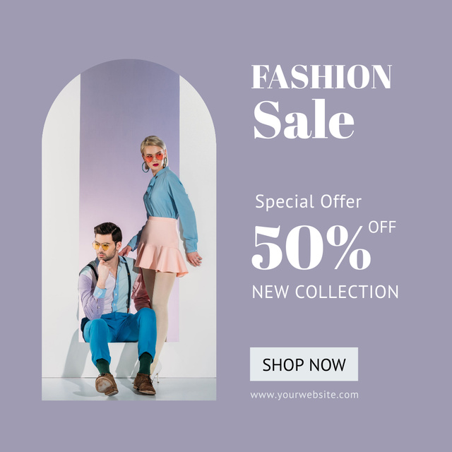 Fashion Sale Ad with Extravagant Couple Instagramデザインテンプレート