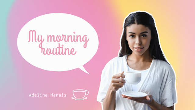 Young Woman Holding Cup of Drink and Enjoying the Morning Youtube Thumbnail Design Template
