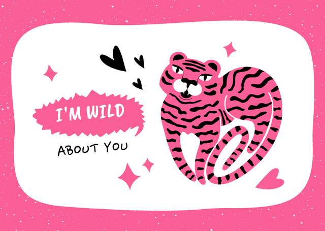 Love Phrase with Cute Pink Tiger Card Šablona návrhu