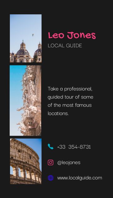 Travel Tour Offer with Image of Ancient Building Business Card US Vertical Design Template