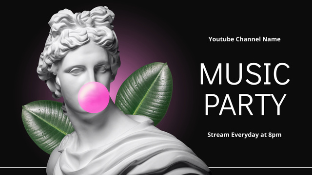 Music Party Ad with Funny Statue Youtube Thumbnail Design Template