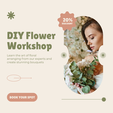 Ontwerpsjabloon van Instagram van Korting op boekingsplaats in Flower Workshop