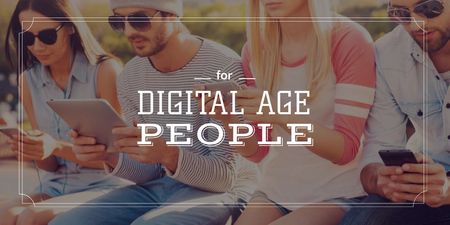 Young people with digital gadgets Twitter Šablona návrhu