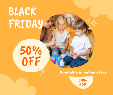 Black Friday Sale in Online Store with Little Kids Facebook Design Template