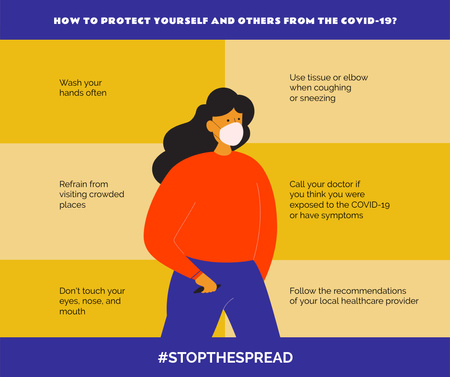 Template di design #StopTheSpread di Coronavirus con donna che indossa una maschera Facebook