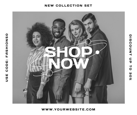 New Fashion Collection Ad with Group of Stylish People Facebook Design Template