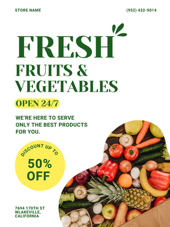 Fresh Organic Vegetables and Fruits for Grocery Store Ad Poster USデザインテンプレート