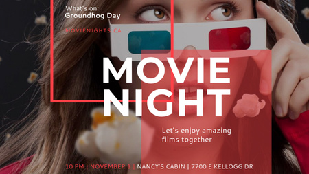 Movie Night Event Woman in Glasses Youtube Design Template