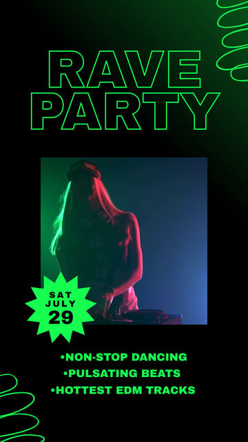 Rave Music Party Announcement Instagram Video Story Modelo de Design