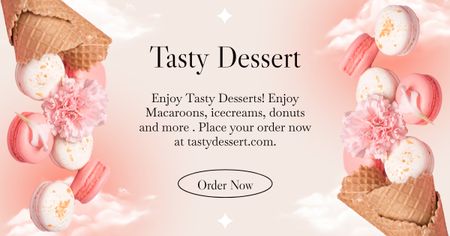 Modèle de visuel Annonce de délicieux desserts avec crème glacée et macarons - Facebook AD
