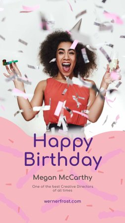 Plantilla de diseño de cumpleaños celebración chica bajo caída confeti Instagram Story 