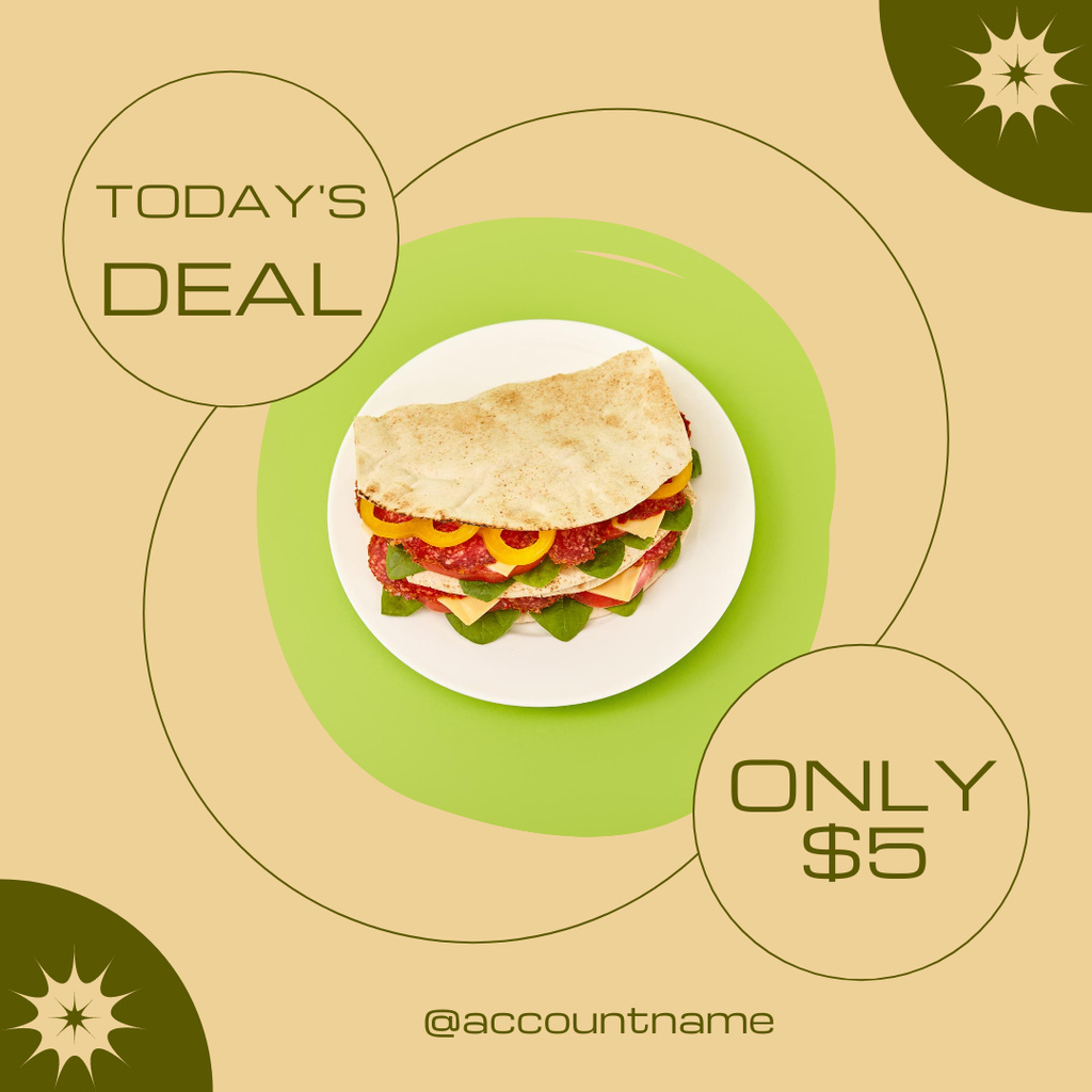 Fast Food Menu Offer with Sandwich Instagram Πρότυπο σχεδίασης