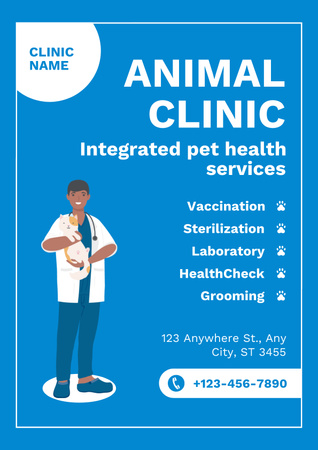 Plantilla de diseño de Lista de servicios de clínicas para animales Poster 