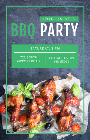 BBQ Party Invitation with Grilled Chicken Flyer 5.5x8.5in Design Template