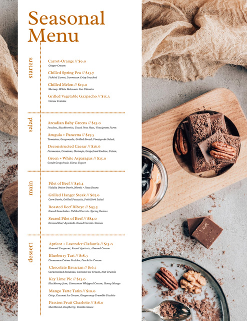 Seasonal Meals List With Description And Nuts Menu 8.5x11in Modelo de Design
