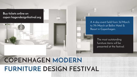 Furniture Festival ad with Stylish modern interior in white FB event cover Design Template