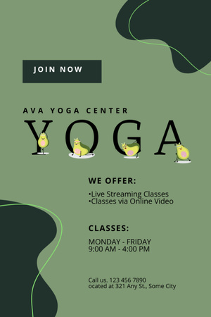 Yoga Center Contacts with Cute Avocados Postcard 4x6in Vertical Design Template