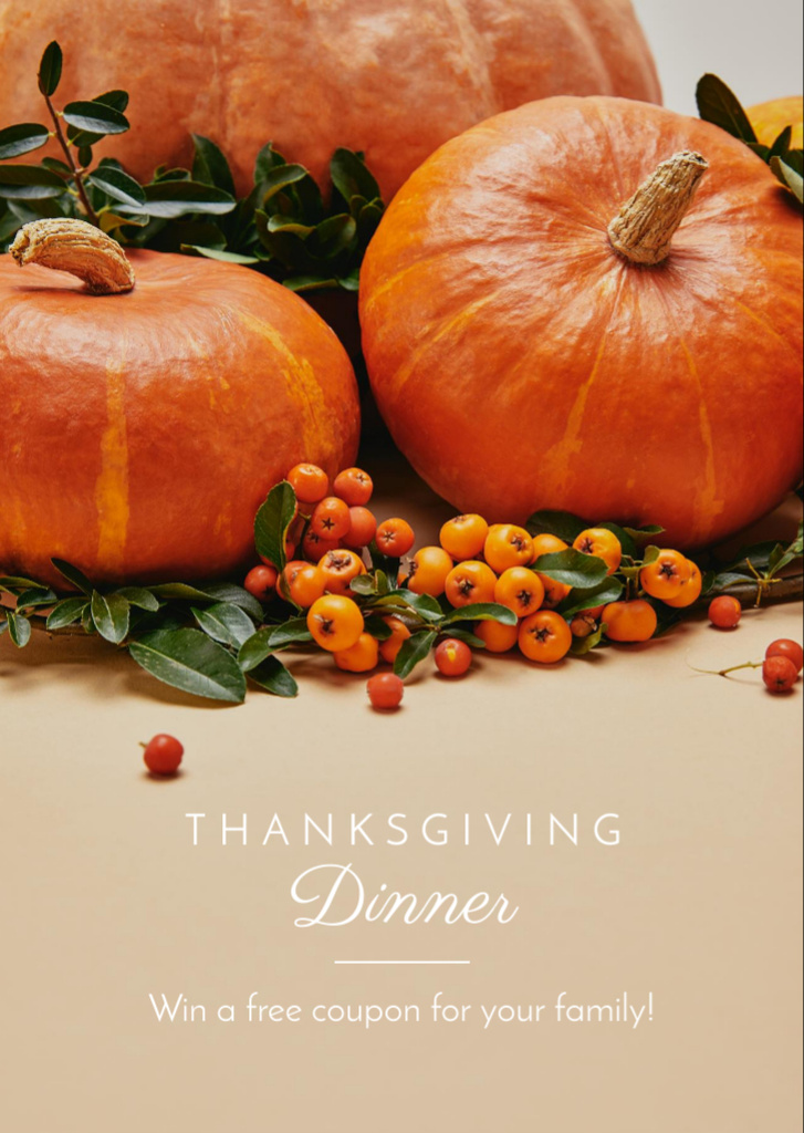 Thanksgiving Dinner with Pumpkins and Berries Twigs Flyer A6 Πρότυπο σχεδίασης