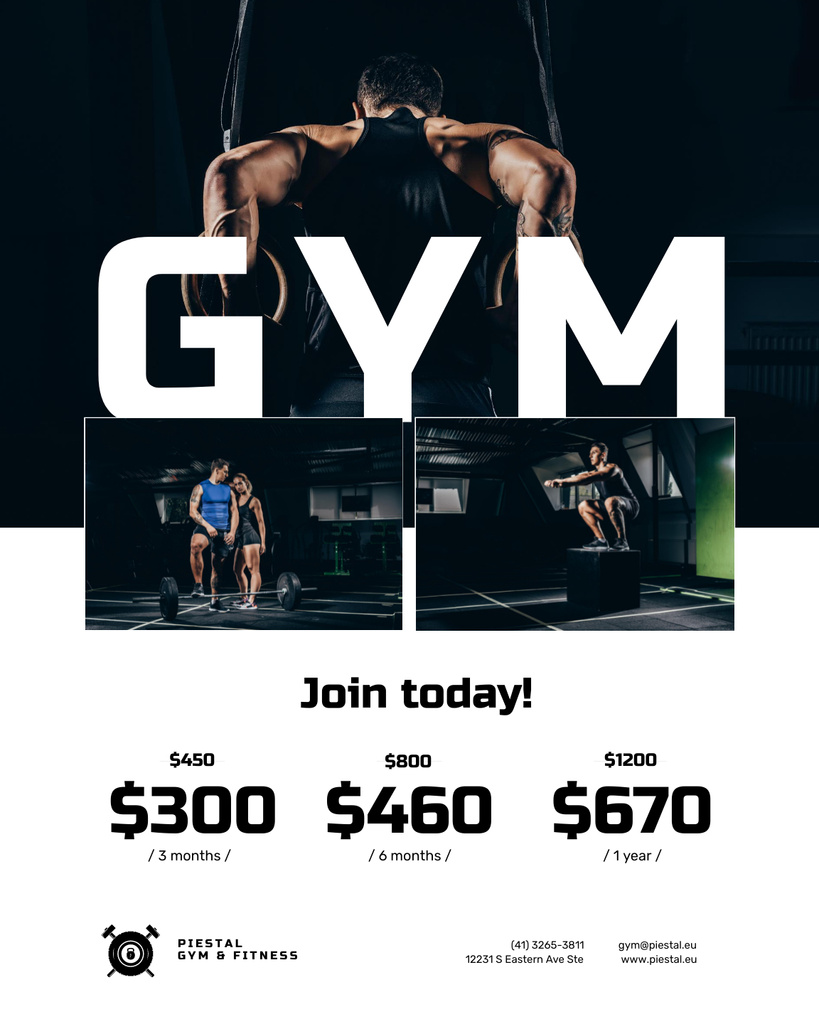 Invigorating Gym And Fitness Offer In White With Equipment Poster 16x20in – шаблон для дизайна