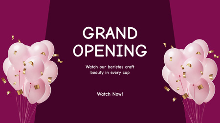 Grand Opening Promo with Balloons and Confetti Youtube Thumbnail Design Template