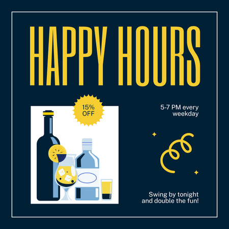 Happy Hours on Alcoholic Drinks with Discount Instagram AD Design Template