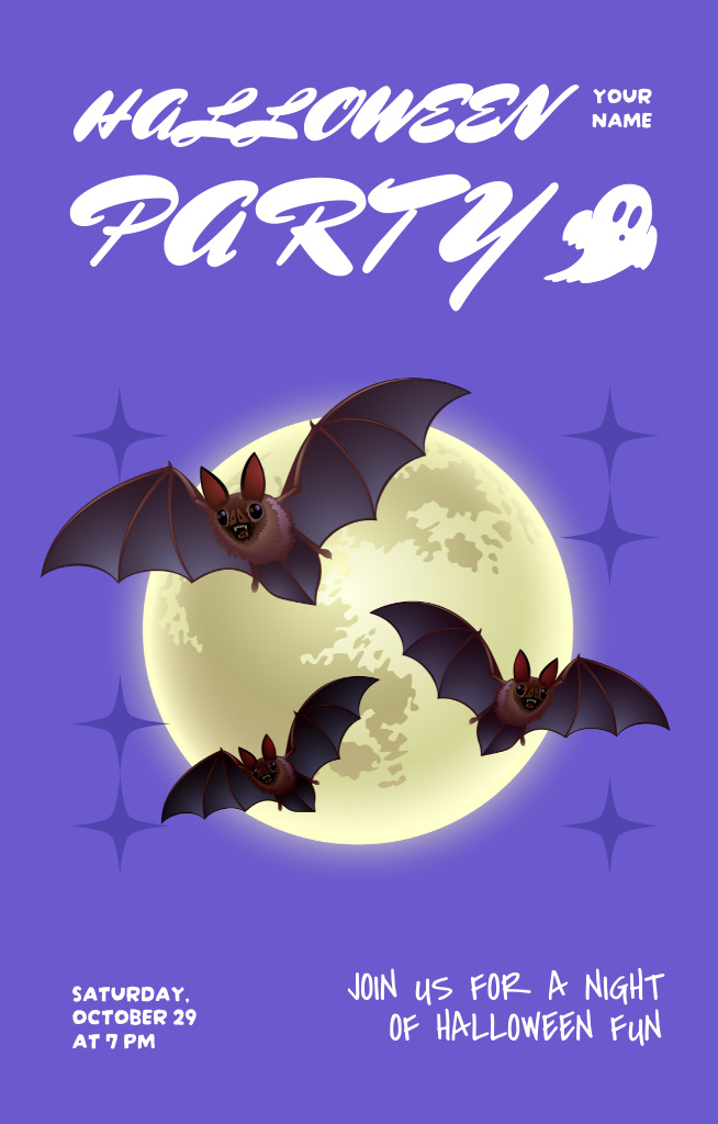 Platilla de diseño Halloween Party with Bats and Moon Invitation 4.6x7.2in