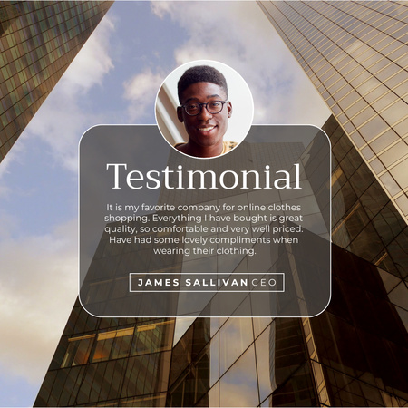 Client Testimonial on Skyscrapers Background Animated Post Design Template