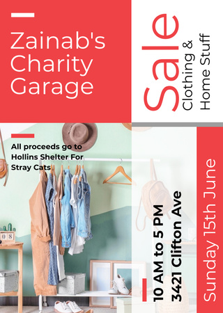 Charity Sale Announcement Clothes on Hangers Flyer A6 Design Template