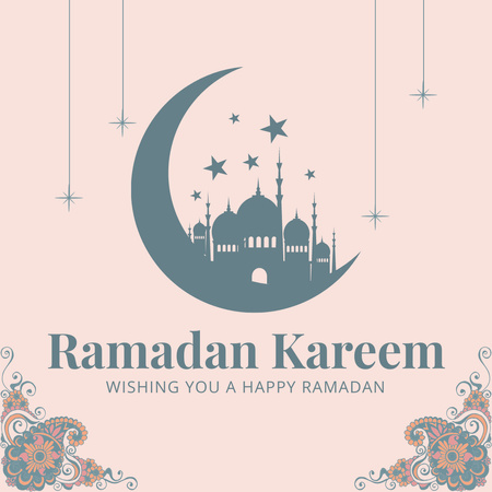 Ramadan Month Blessings with Moon and Mosque Instagram Design Template