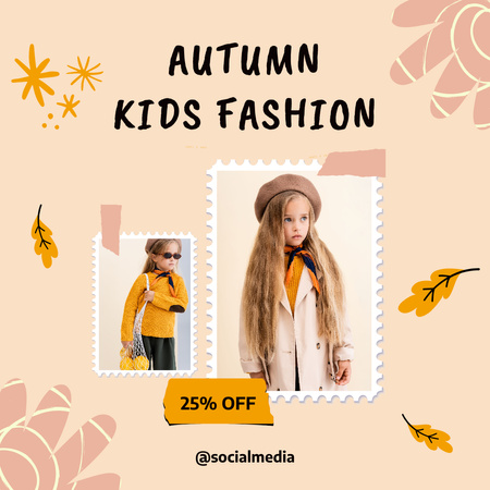 Autumn Kids Fashion With Discounts Offer Instagram Design Template