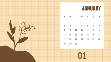 Cute Illustration of Brown Flowers Calendar Design Template