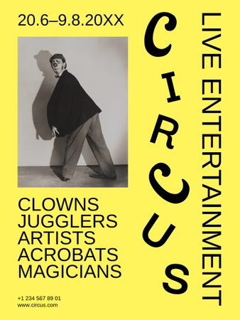 Circus Show Announcement with Funny Clown Poster 36x48in Design Template
