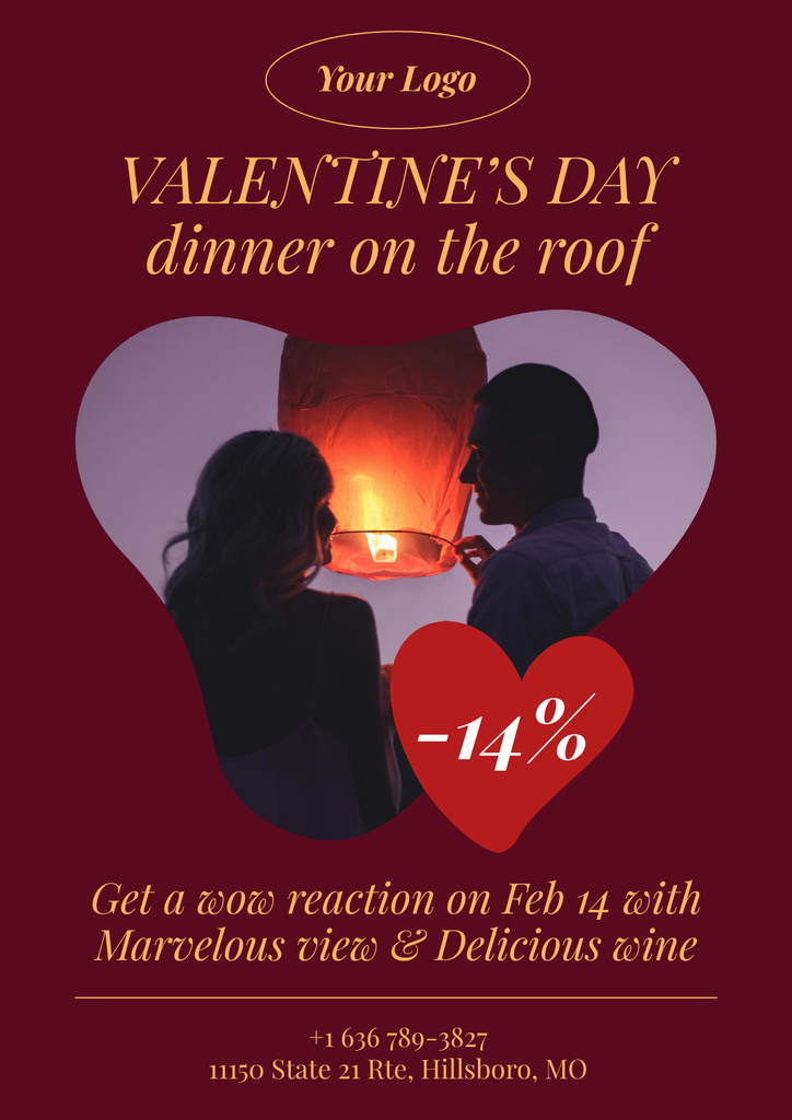 Offer of Valentine's Dinner on Roof Poster Modelo de Design