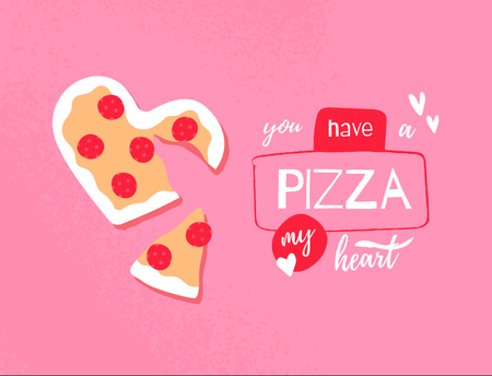 Illustrated Pizza Heart Shaped In Pink Postcard 4.2x5.5in – шаблон для дизайна
