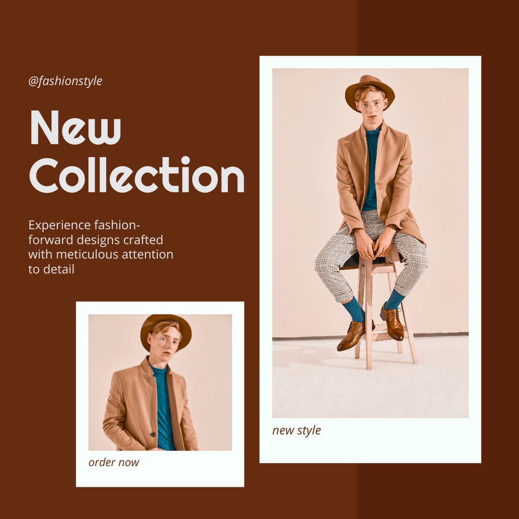 Fashion Ad with Stylish Men in Brown Outfits Instagram Design Template
