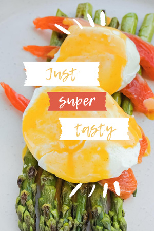 Designvorlage Fried Eggs with Salmon and Asparagus für Pinterest