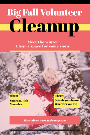 Woman at Winter Volunteer clean up Invitation 6x9in Design Template