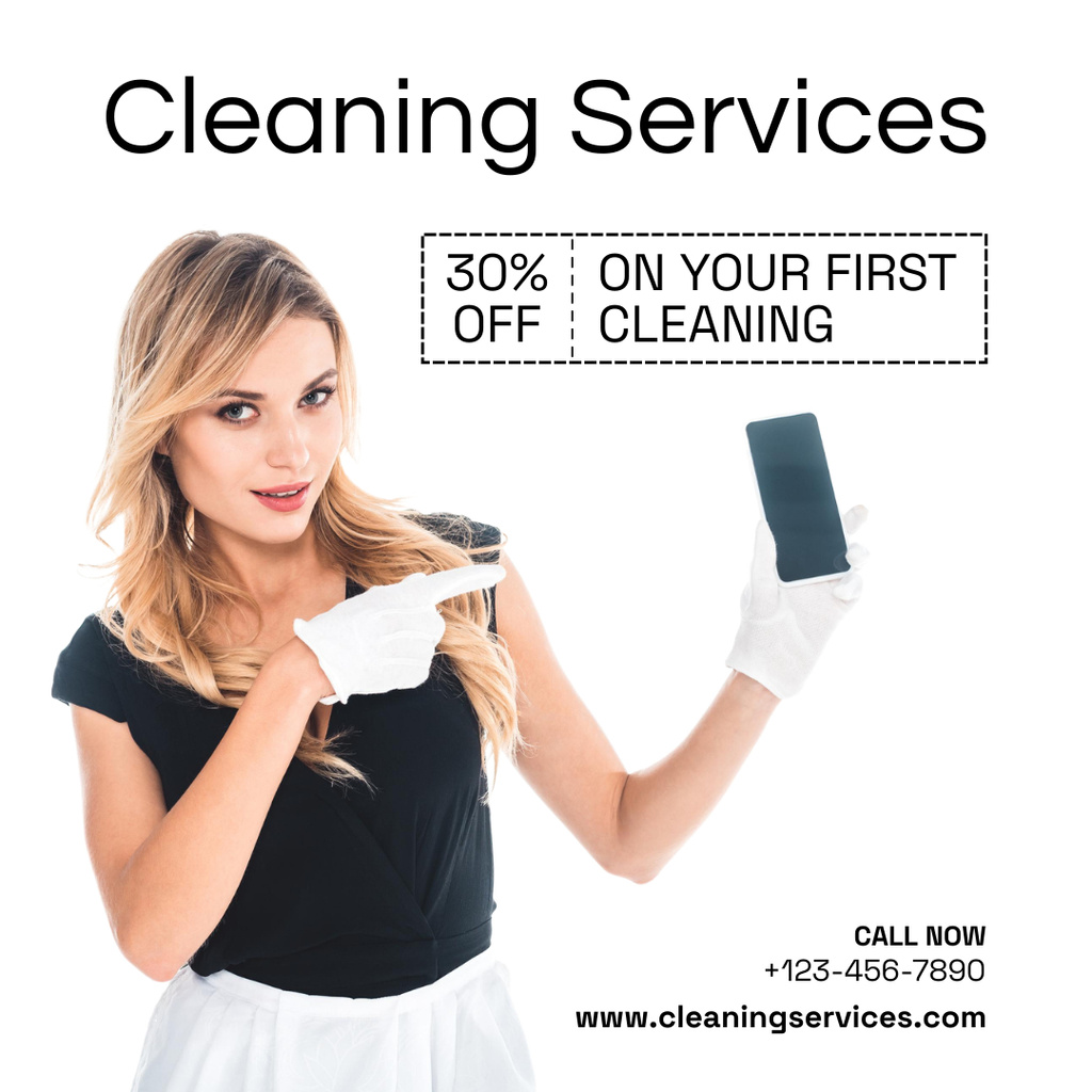 Cleaning Services Offer with Chambermaid Instagram AD – шаблон для дизайну