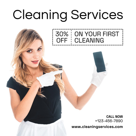 Cleaning Services Offer with Chambermaid Instagram AD Tasarım Şablonu