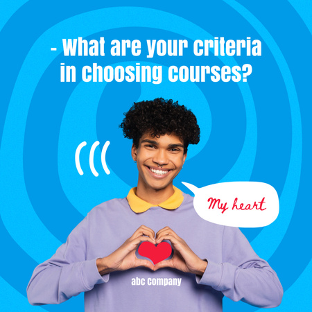 Courses Ad with Smiling Guy holding Heart Instagram Šablona návrhu