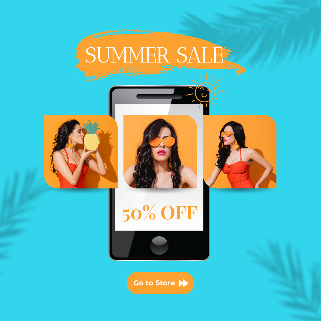 Online Summer Sale of Beach Clothes and Accessories Instagram Design Template